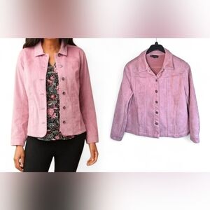 Dusty Rose Faux Suede Button Up Stretch Jacket Size M Soft